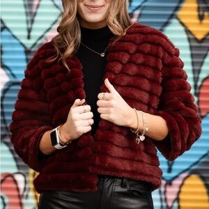 Luxurious Faux Fur Burgundy Jacket